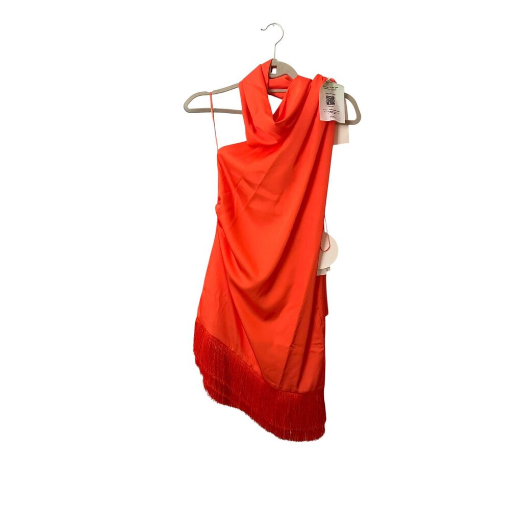 BAOBAB Ari Fringe Neck Wrap Mini Dress Orange Medium NEW NWT - Picture 2 of 5